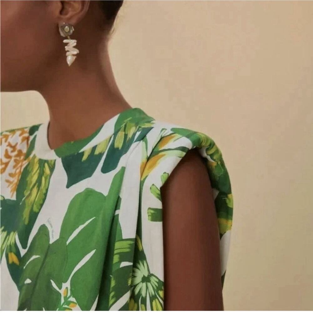 NWT Farm Rio Tropical Forest Off-White Shirt Dress Green Large Resort Cotton - Picture 4 of 16